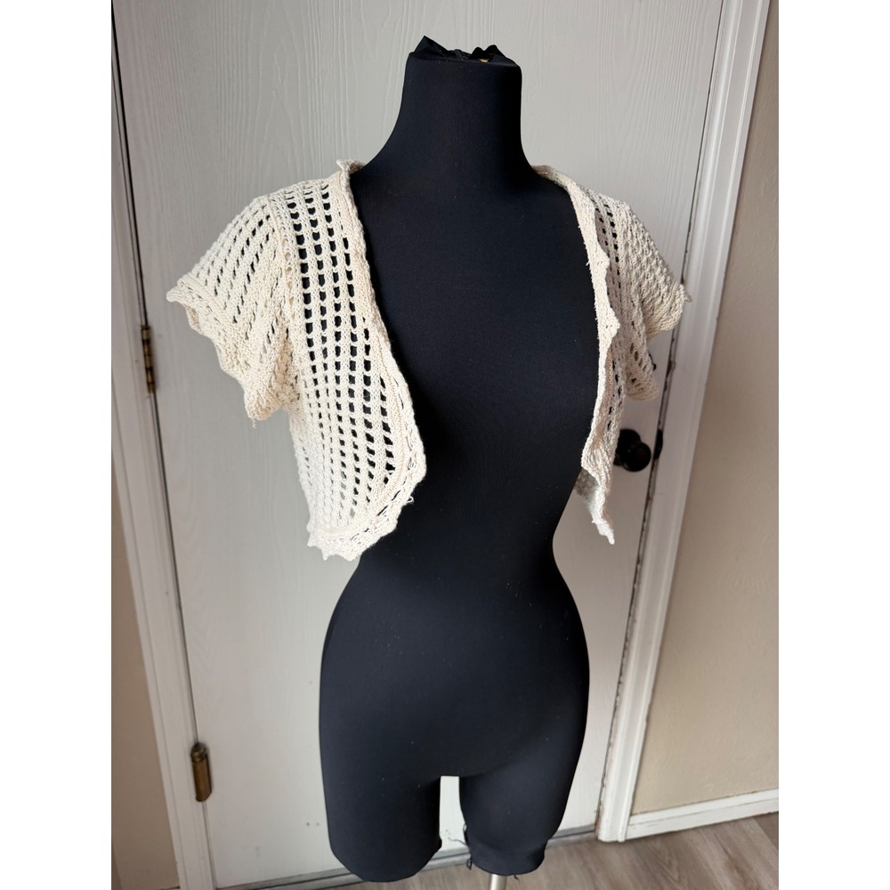 Mudd Cream Crochet Shrug Sweater Open Knit Bolero Short Sleeve JSM11021 Large